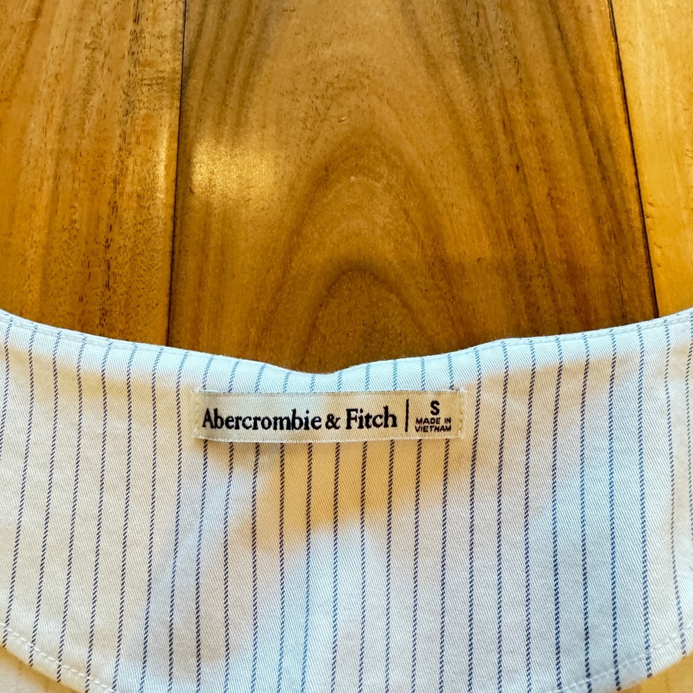 Abercrombie & Fitch White Crop Tank with Thin Blue Pinstripes - Picture 2 of 7